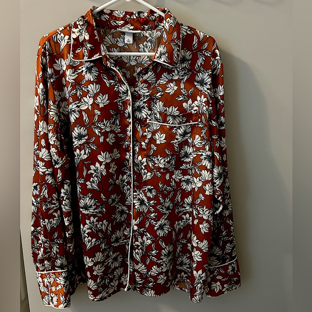 Satin pajama style button down shirt